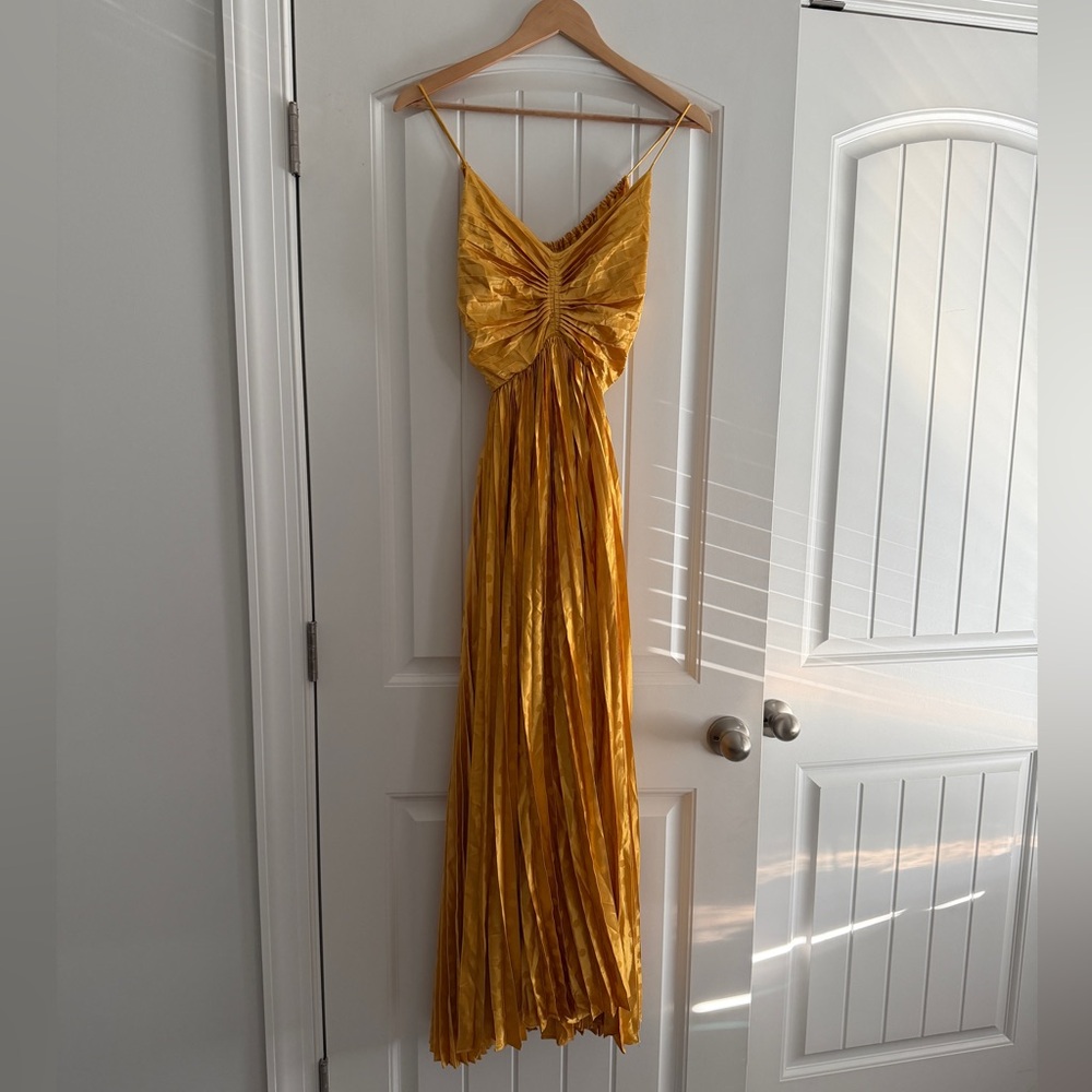 Beulah Gold Pleated Polka Dot Dress